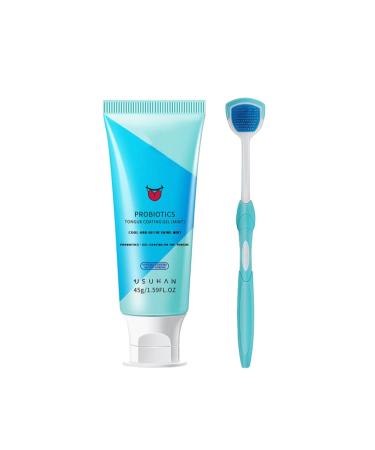 Oral hygiene brush and tongue cleaning gel mother's day gift tongue cleaning gel set tongue scraper bad breath oral health preserved reusable BXA577 Himmelblau 1 piece (1 Pack)