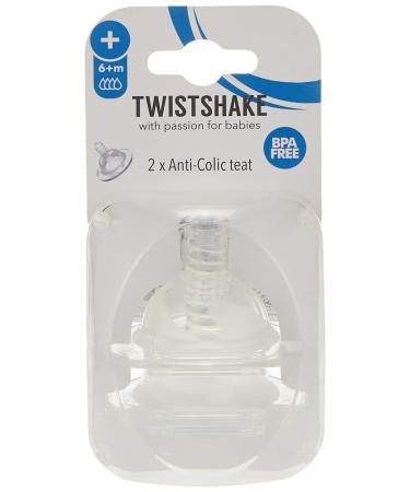 Twistshake Baby Anti-Colic Teats - Set of 2 (Plus Size) | Baby Bottle Teats with Breast Like Structure | Soft Silicone Baby Teat | BPA-Free Infants Milk Teat | Toddler Teats 6 Months+ | Transparent 2x Anti-Colic Teat Plus 6+ months