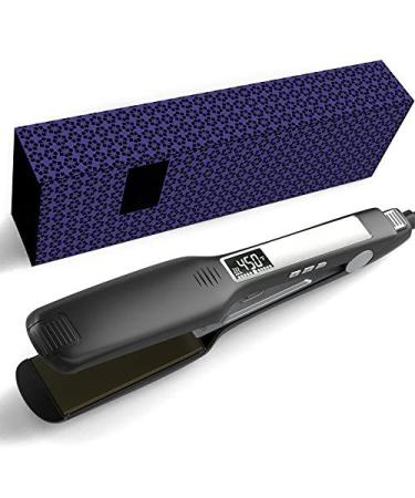 Hair Straightener Titanium Flat Iron 1.75 Inch Wide Plate with Digital LCD Display, Adjustable Temperature and Dual Voltage, Black.