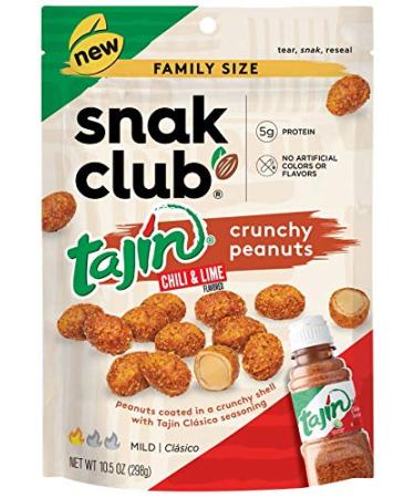 Snak Club Tajin Crunchy Peanuts, Mild Chili & Lime Flavor, Zesty Spicy Snacks, 10.5oz Resealable Bag
