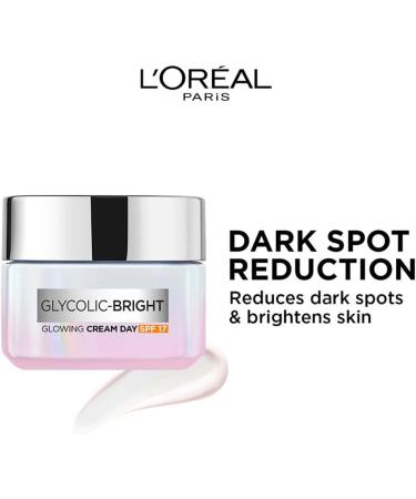 L'Oreal Paris Glycolic Bright Day Cream with SPF 17 50ml |Skin Brightening Cream with Glycolic Acid that Visbily Minimizes Spots & Reveals Even Toned Skin - Buy Online on GoSupps.com