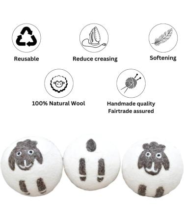 Pachamama Handmade XL Wool Tumble Dryer Balls 7cm 3 Pk Reduce Drying Time Save Energy Fabric Soften Reduce Static Reduce Wrinkles Unscented Long Life - Cute Sheep Pattern Felted by Hand Fair Trade - Buy Online on GoSupps.com