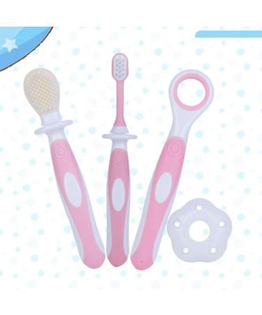NUOBESTY Teething Toy Set for Babies - Soft Bristle Training Toothbrush & Tongue Cleaner Brush - Oral Care for Infants, Toddlers, Children - Pink - Buy Online on GoSupps.com