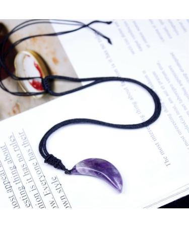 Amethyst Stone Natural Amethyst Crystal Quartz Moon Shape Pendant Reiki Stone Necklace 1pc Stone Mineral Specimen - Buy Online on GoSupps.com