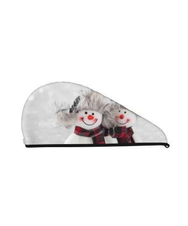 Hair Towel Wrap Hair Drying Towel with Button Towel Turban Head Towel to Dry Hair Quickly (Christmas Snowman with Hat)