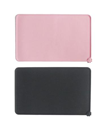 2-part set bowl pad dog cats waterproof and non-slip silicone feeding underlay for food bowls water bowl feed mat 48x30cm (black & pink)