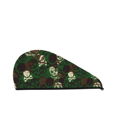 Hair Towel Wrap Hair Drying Towel with Button Towel Turban Head Towel to Dry Hair Quickly (Camouflage Skull)