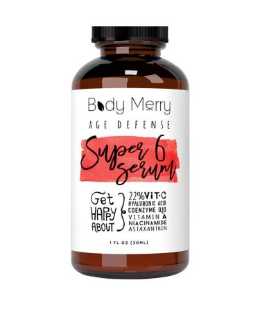 Body Merry Age Defense Super 6 Serum   Anti-Aging Vitamin C Treatment with Retinol and Niacinamide - Brightening Skin Care for Fine Lines  Wrinkles  Dark Spots and Hyperpigmentation  1 fl oz