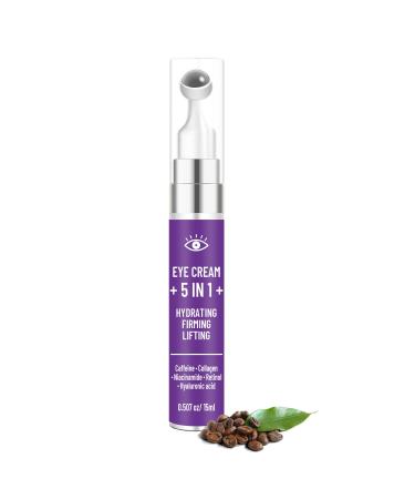 5-in-1 Caffeine Eye Cream for Dark Circles & Puffiness with Caffeine Collagen Niacinamide Retinol & Hyaluronic Acid Anti-Aging Firming Hydrating & Revitalizing Eye Cream for Men & Women 0.5 oz