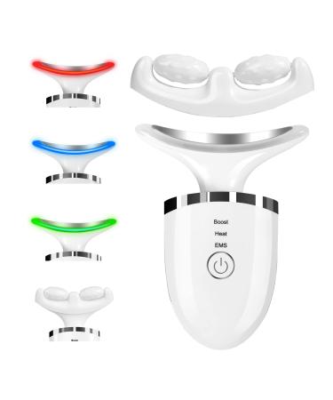 VOFEL Face Massager Gua Sha Roller Neck Tightening Device with Heat Facial Massager Anti Aging Skin for Neck Firming 3 Color Lights (White)