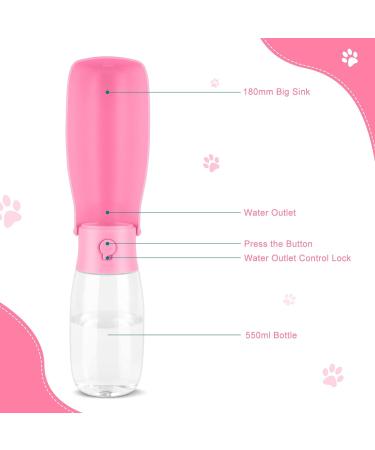 JOPHEK 300ml Portable Pet Drinking Bottle - Leakproof 180 Foldable Dog & Cat Water Bottle with Activated Carbon Filter for Travel & Camping - Pink - Buy Online on GoSupps.com