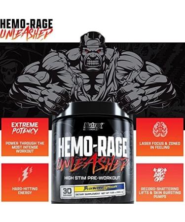 Nutrex Research Hemo-Rage Extreme Pre Workout Powder - High Stim Energy Focus & Endurance Boost | Blueberry Lemonade 30 Servings - Buy Online on GoSupps.com