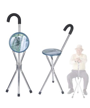 Stainless Steel Triangle Folded Walking Stick with Seat Foam Sponge Handle Rubber Feet ABS Material Texture Processing Elderly Walking Assistance Surprise Gift