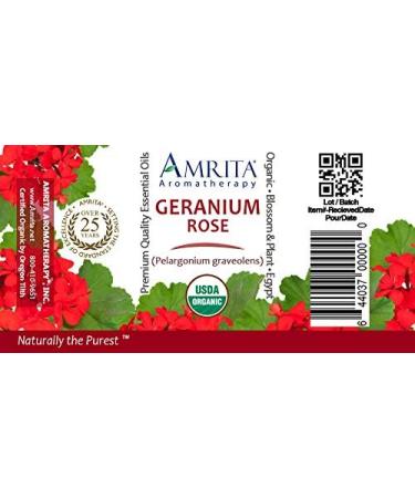 Amrita Aromatherapy Organic Geranium Rose Essential Oil 100% Pure Undiluted Pelargonium roseum Therapeutic Grade Premium Quality Aromatherapy Oil Tested & Verified 60ML - Buy Online on GoSupps.com