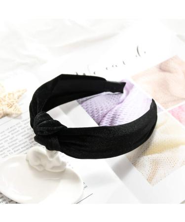 Velvet Wide Knot Turban Headband for Women | Vintage Elastic Hair Hoops | Fashion Hair Accessories in Black - Buy Online on GoSupps.com