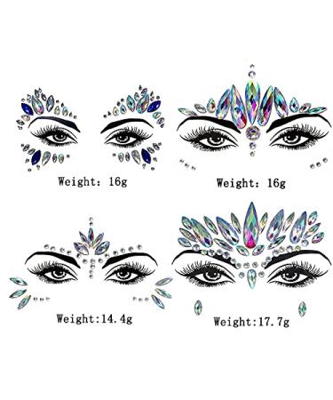 Halloween Mermaid Crystal Face Stickers - 4 Sets Rhinestone Festival Jewels for Women and Kids - Cosplay Fairy Costume Accessories - Buy Online on GoSupps.com