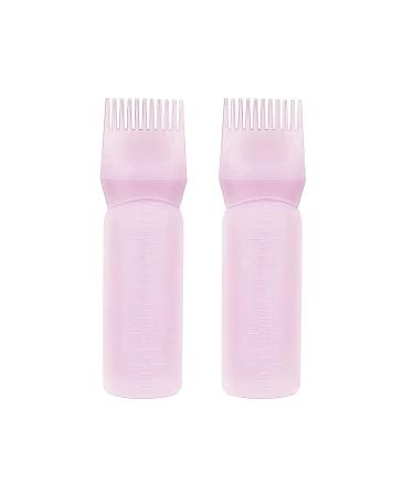 Root Comb Applicator Bottle 2 Pack 6 Ounce Lightweight Hair Dyeing Bottle with Graduated Scale for Brush Shampoo Hair Color Oil Comb Applicator Tool Professional Hair Dye Brush Bottle pink