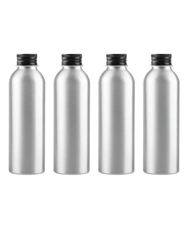 Zeoabsy 4 pieces 150 ml of empty round silver aluminum bottle with aluminum screw lid black 150ml screw bottles made of aluminum for filling cosmetics essences olar bathroom hotel travel 150ml black