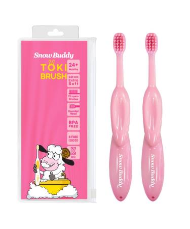 Toki Kids Toothbrush for Ages 4-10 Extra-Soft Bristles BPA Free (2 Pack) (Pink (2ea))