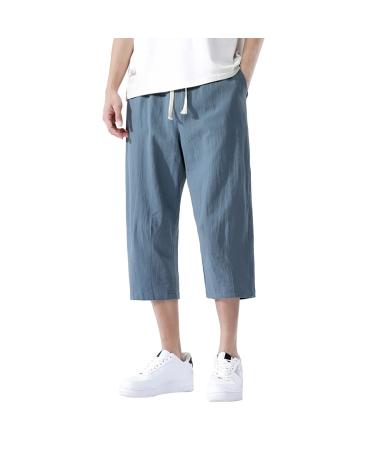 Cewifo bouldering pants men light loose 3/4 shorts cord strain elastic waist wide leg casual beach yoga pants training pants men winter short linen pants men a1-marine 3xl