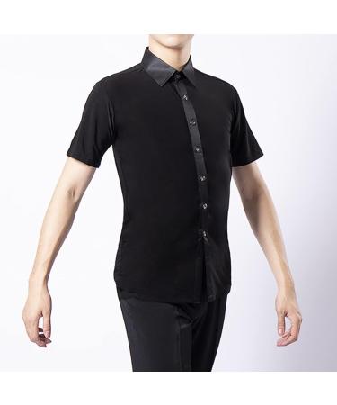 Men's Black Dance Shirt Ballroom Modern Salsa Short Sleeve Tango US L/Asia XXL - Bust 106-108cm - Buy Online on GoSupps.com