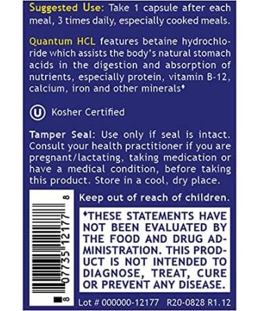 Quantum HCL 90 Vegetarian Capsules - Digestive & Detox Support with Betaine Hydrochloride Acid - Buy Online on GoSupps.com
