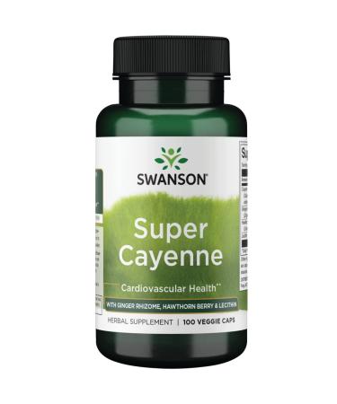 Swanson Super Cayenne - with Ginger Rhizome Hawthorn Berry & Lecithin 100 Veg Caps