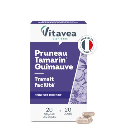 VITAVEA BIEN-ETRE - Regular Transit Food Supplement - Ideal Transit Intestinal Comfort Adult Constipation - Plum Tamarind Marshmallow - 20 capsules - 20 day cure - Made in France