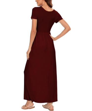 YUNDAI Womens Maternity Maxi Dress Short Sleeve Floral Loose Long Dress with Pocket - Wine Red (Size S) - Buy Online on GoSupps.com