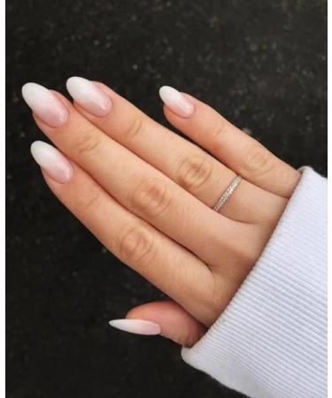 Kamize Medium Press on Nails Gradient Almond Fake Nails Artificial White Nails Acrylic False Nails for Women and Grils Milky white gradient