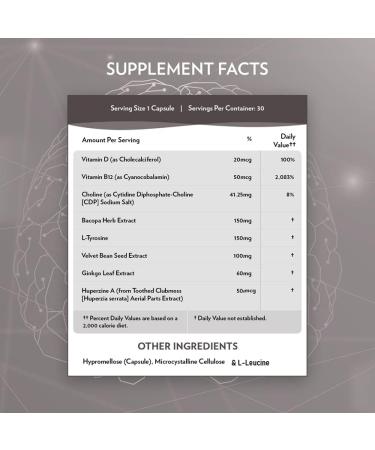 TERRA ORIGIN Healthy Mind and Memory Support Supplement | Cognitive Memory Matrix | Nootropic CDP Bacopa L-Tyrosine Huperzine A Ginko B12 | Non GMO Gluten Free Dairy Free | 30 Capsules - Buy Online on GoSupps.com