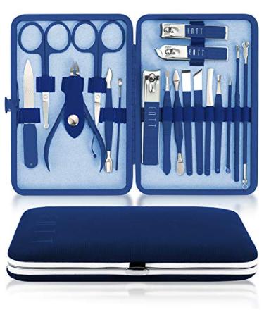 ENTT Pedicure Manicure Kit - Manicure Tools Grooming Kit for Men, Women - 18 PC Rubberized Finish Kit - Premium Quality Professsional Tool Kit - For Travel, Home, All Purpose Set (Blue Case) For Nails