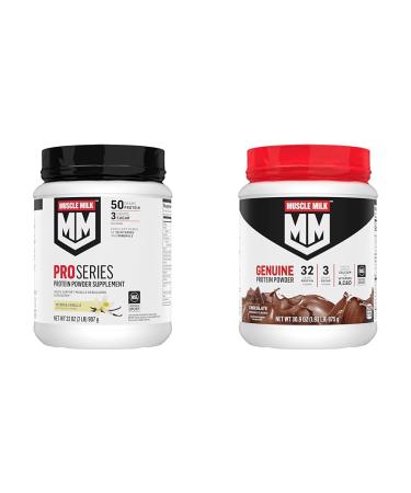 Muscle Milk Pro Series Protein Powder Supplement Intense Vanilla 2 Pound 11 Servings 50g Protein & Genuine Protein Powder Chocolate 1.93 Pounds 12 Servings 32g Protein 3g Sugar