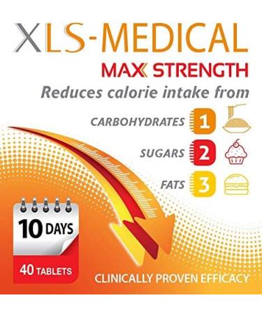 XLS Medical Max Strength Tablets - Reduce Calorie Intake from Carbs, Sugars & Fats - Weight Loss Aid - 40 Tablets - 10 Days Treatment - Buy Online on GoSupps.com