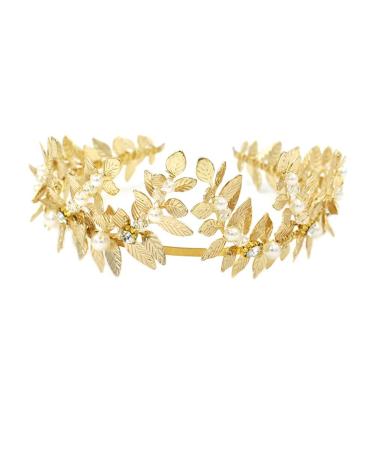 Frcolor Leaf Crown Headpiece Greek Goddess Pearl Leaf Bridal Wedding Headbands Crown (Gold) - Buy Online on GoSupps.com