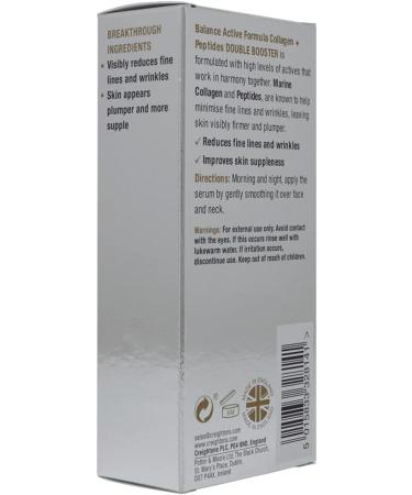 Balance Active Formula Collagen + Peptides Double Booster (30ml) - Formulated with Marine Collagen + a 2.5% Peptide Solution Known to Reduce fine Lines & Wrinkles - Buy Online on GoSupps.com
