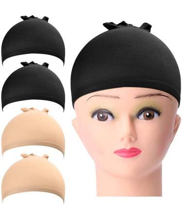 URAQT Wig Caps 4 Pcs Stretchy Nylon Stocking Wig Cap Ultra Thin Unisex Wig Cap to Hold Wig in Place for Women Men Breathable Wig Net Cap for Long Short Hair 2 Black+2 Beige