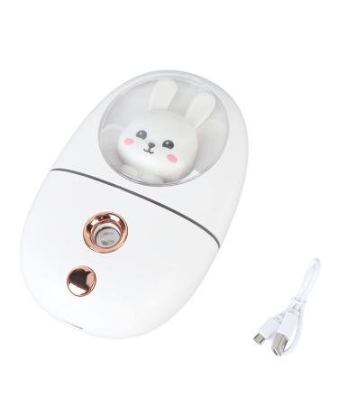USB Facial Mist Sprayer Cute Animal Face Humidifier 35ml Handy Steamer USB Rechargeable 500mah for Travelling (White)