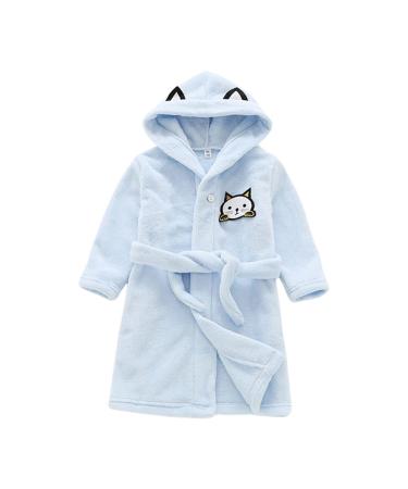 Miyanuby baby boys girl bathrobe soft flannel long arm animal hoodie morning mantle nightwear homewear for children baby young girls gift 1-2 years of cat blue