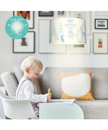Lovely Label Indian Animals Ceiling Lamp for Kids - 30x20 cm Baby Room Decoration - Blue Beige Lampshade Included - Buy Online on GoSupps.com