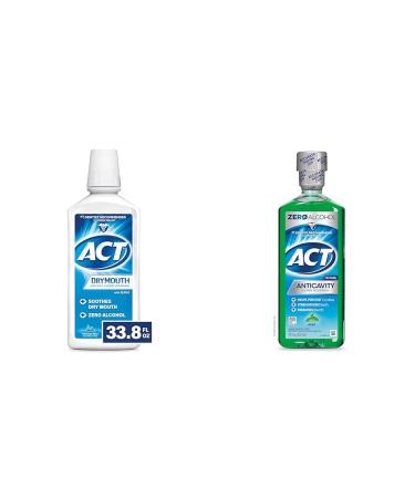 ACT Dry Mouth & Anticavity Fluoride Mouthwash Bundle - 33.8 fl. oz. Soothing Mint & 18 fl. oz. Mint with Cup