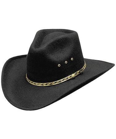 Faux Felt Wide Brim Western Cowboy Hat Black Large-X-Large