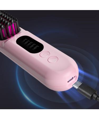 Wireless Hair Straightener Brush - Fast Heating Negative Ions Portable Curler - Pink - Buy Online on GoSupps.com