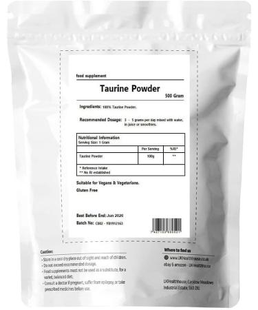 UKHealthHouse 100% Pure Taurine Powder - Energy & Muscle Pump Support (500g) - Buy Online on GoSupps.com