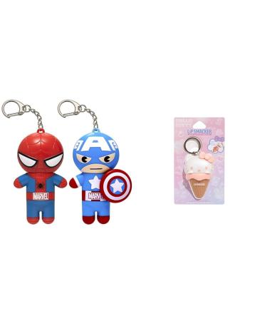 Lip Smacker Marvel Spiderman & Captain America Lip Balm Keychains + Hello Kitty Ice Cream Cone Lip Balm
