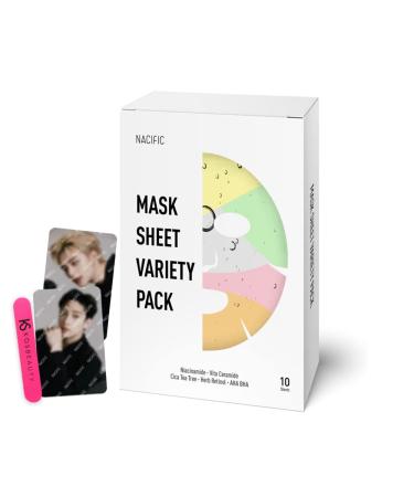 KOSBEAUTY Nacific Premium Facial Mask Sheet Variety Pack - 10 Sheets with K-Pop Stray Kids Photocards for Deep Hydration Skincare - Korean Beauty Set for Women and Men