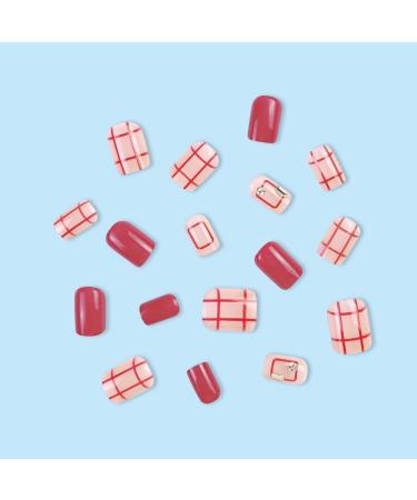 French Tip Press on Nails - Short Press On Nails with Nail Tips Red checkered with Rhinestones false nails press on nails Acrylic False Nails Cute Artificial Nails - Buy Online on GoSupps.com