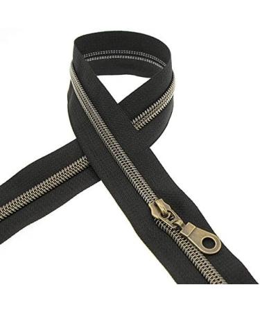 5 Yards Metallic Nylon Coil Zippers with Antique Brass Teeth and Pulls Sliders - DIY Sewing Crafts - SHUNLI Antique Brass-Black - Buy Online on GoSupps.com