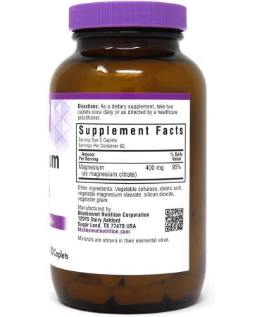 Bluebonnet Nutrition Magnesium Citrate 400 mg - 120 Caplets for Optimal Health - Buy Online on GoSupps.com