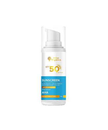 In-dus Organics SPF 50+++ Lightweight With Multi-Vitamins UV A UV B & Blue Light Protection No White Cast Broad Spectrum Acne Safe For Unisex 2.02 Fl Oz